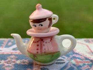 Dollhouse Miniatures 4 Pc Little Girl Tea Pot Vintage Janice Crawley Porcelain