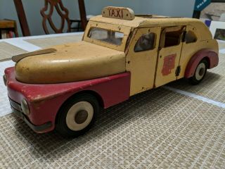 Vintage Buddy L 1940s Sky View Cab Car Taxi Wood Wooden Toy Vehicle Metal Wheels