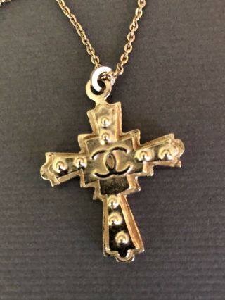 Chain Necklace Pendant Cross With Coco Chanel Cc Logo Vintage