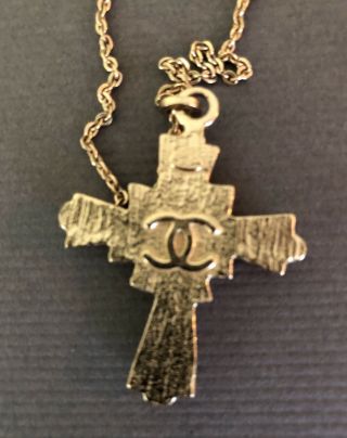 CHAIN NECKLACE PENDANT CROSS with COCO CHANEL CC LOGO VINTAGE 5
