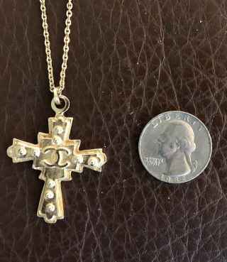 CHAIN NECKLACE PENDANT CROSS with COCO CHANEL CC LOGO VINTAGE 6