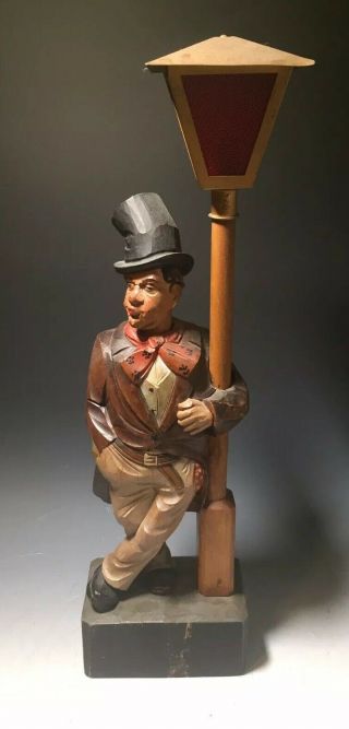 Vintage Carved Wood Music Box Whistling Automaton Karl Griesbaum 18 " Tall