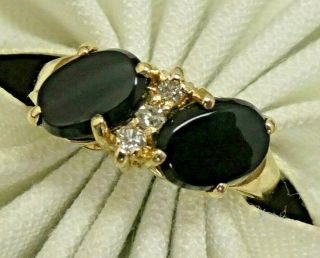 Vintage 10k Yellow Gold Black Onyx Diamond Ring Size 5.  25