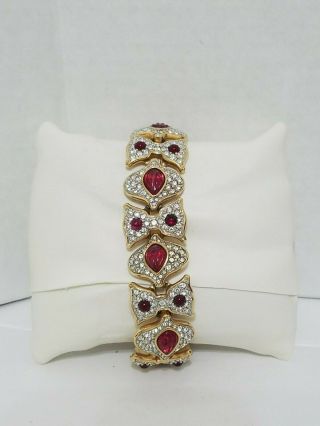 Vintage Swarovski Swan Signed Clear & Ruby Red Crystals Bracelet