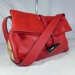 Authentic Rare Vintage Burberry Red Leather Small Shoulder Handbag Purse Vgc