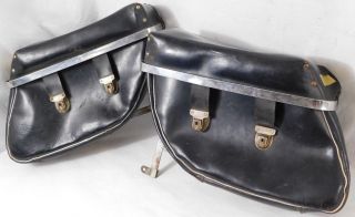 1 Set Of Leather Antique Motorcycle Saddlebags Saddle Bag (buco Indian Harley?)