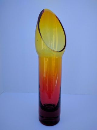 (1) Vintage Blenko Amberina Vase W/polished Lip And Diagonal Cut Lip 15 " Tall
