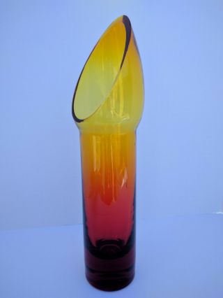 (1) Vintage Blenko Amberina Vase w/polished lip and diagonal cut lip 15 