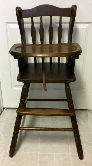 Vintage Carved Solid Wood High Chair,  Jenny Lind,  Antique High Chair W/ Tray