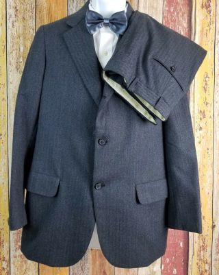 Vintage Brooks Brothers Gray Wool Herringbone 3 Piece Suit 40 Regular 36x29