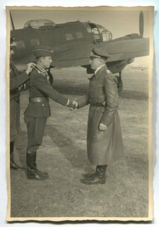 German Wwii Archive Photo: Luftwaffe Heinkel He 111 Pilot Awarded Knight 
