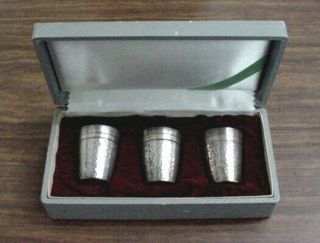 Set Of 3 Vintage Hand Wrought Solid Silver Saki Glasses By Takashimaya