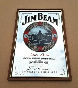 Vintage Jim Beam Kentucky Whiskey Framed Bar Mirror Wall Hanging Print 32x22cm