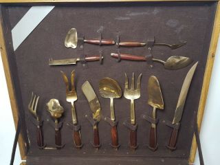 VTG 153 PC MID CENTURY MODERN DANISH TEAK & BRASS FLATWARE/SILVERWARE SET 3