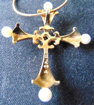 Vtg.  Franklin Faberge 14K Gold Sapphire Midnight Cross Pendant w/14K chain 4