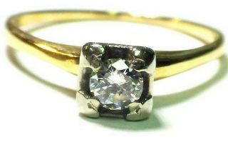 Vintage Antique Old Cut Diamond Ring Solid 14 K Yellow And White Gold Ring
