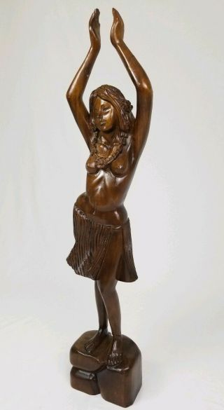 Vintage Hand Carved Wooden Nude Hawaiian Woman Goddess Statue 34 "