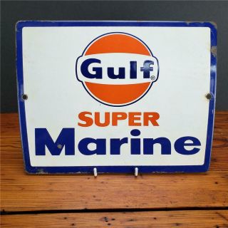 Vintage Gulf Marine Porcelain Sign Pump Plate Gas Station Oil