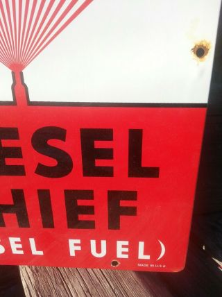 VINTAGE 1940 TEXACO DIESEL FUEL CHIEF PORCELAIN SIGN GAS OIL RACK PLATE 4