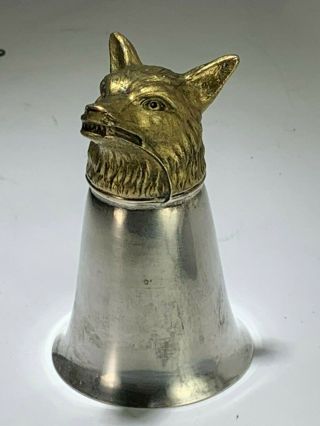 Vintage English Brass & Silverplate Fox Head Stirrup Cup Equestrian Fox Hunt