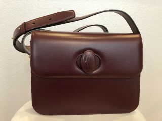 Authentic Vintage Must De Cartier Burgundy Leather Shoulder Bag