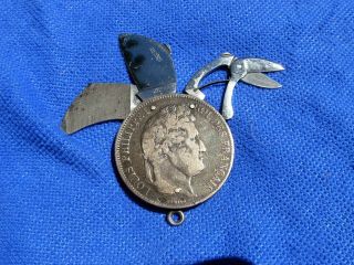 Vintage Eloi Pernet 1834 Philippe I Silver Coin Pocket Knife File Cigar Cutter