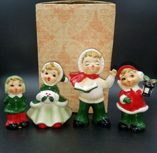 Rare Set 4 Vintage Josef Originals Children Christmas Carolers Figurines W/ Box