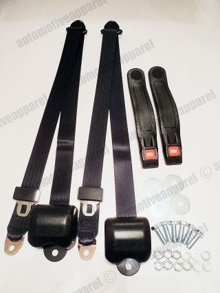 Vintage Style 3 Point Retractable Seat Belts Classic Hotrod Musclecar Black