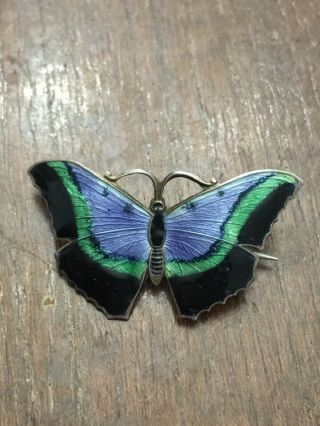 Rare Vintage Or Antique Sterling Silver Enamel Butterfly Brooch Signed Lm