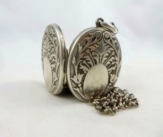 Large Antique Victorian Art Nouveau Sterling Silver Ornate Locket Necklace 1890s