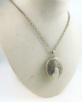 Large Antique Victorian Art Nouveau Sterling Silver Ornate Locket Necklace 1890s 5