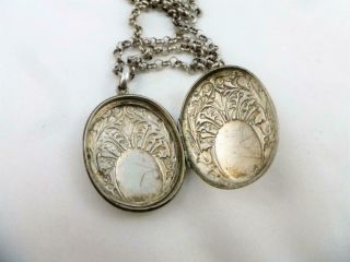 Large Antique Victorian Art Nouveau Sterling Silver Ornate Locket Necklace 1890s 6