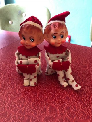 2 Vintage Red Polka Dot Twin Pixie Cutie Knee Huggers Japan Elf 5”