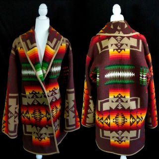 Vintage Pendleton Wool Native American Indian Trade Blanket Shawl Collar Coat L