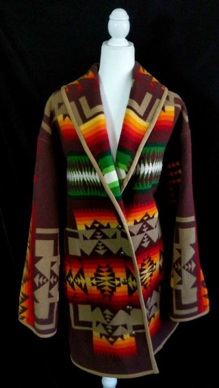 Vintage Pendleton Wool Native American Indian Trade Blanket Shawl Collar Coat L 2