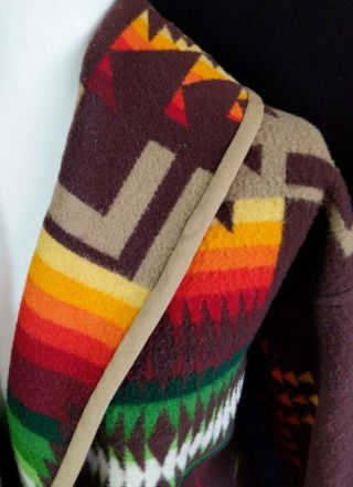 Vintage Pendleton Wool Native American Indian Trade Blanket Shawl Collar Coat L 4