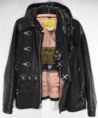 Vtg Avirex Type B - 7 Leather Hood Jacket Motorcycle Flight Bomber Jacket Sz Small