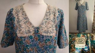 Laura Ashley Vintage 80s Lace Collar Cotton Floral Gatsby Flapper Dress 12