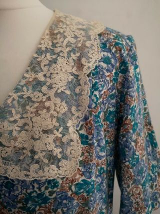 LAURA ASHLEY Vintage 80s LACE COLLAR COTTON FLORAL GATSBY FLAPPER dress 12 5