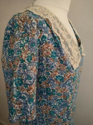 LAURA ASHLEY Vintage 80s LACE COLLAR COTTON FLORAL GATSBY FLAPPER dress 12 7