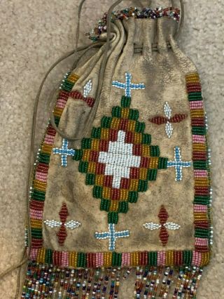 Antique Native American Beaded Bag - Apache - On Buckskin