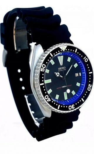Seiko 7002 Vintage Diver - Great Mod With Mercedes Hands & Blue Chapter Ring
