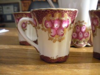 Vintage RS Prussia Hot Cocoa Set,  Red,  Roses,  Floral,  4 Cups and Covered Pot 2