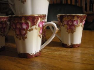 Vintage RS Prussia Hot Cocoa Set,  Red,  Roses,  Floral,  4 Cups and Covered Pot 3