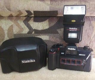 Vintage Nishika N8000 35mm 3d Camera Twin Light 3010 Flash Great
