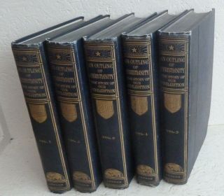 Vintage Book Set: An Outline Of Christianity Peake Parsons Belief Religion Illus