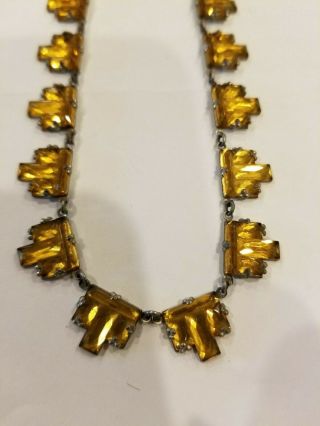 Vintage Czech Czechoslovakia Art Deco Gold Glass Step Mirror Necklace WOW NR 2