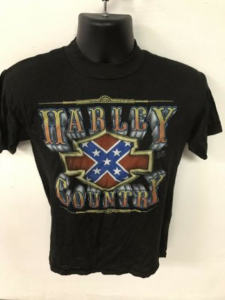 Vintage Harley Davidson 1985 Country T Shirt 80s Large Rebel 3d Emblem