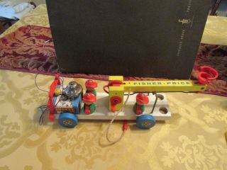 Vtg Fisher Price Snorky Fire Truck 168 Engine Wooden Pull Toy 3 Fireman