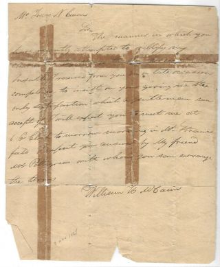 1825 Alabama Byler Road Challenge To Duel Over Not Paying Toll Al Letter Antique